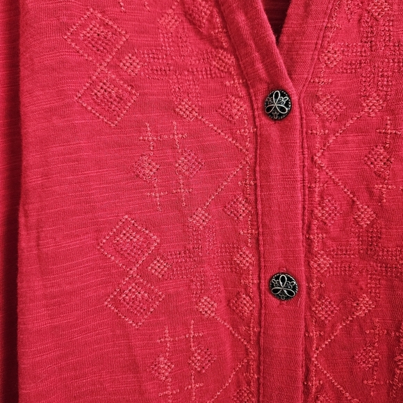 J.Jill Women's Red Embroidered Knit Cotton Button-down Blouse/Tunic Women's M - Picture 4 of 10